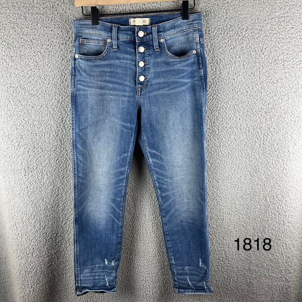 Madewell Slim Straight‎ Jeans Women's Size 27 Distressed Button-Fly Blue Denim